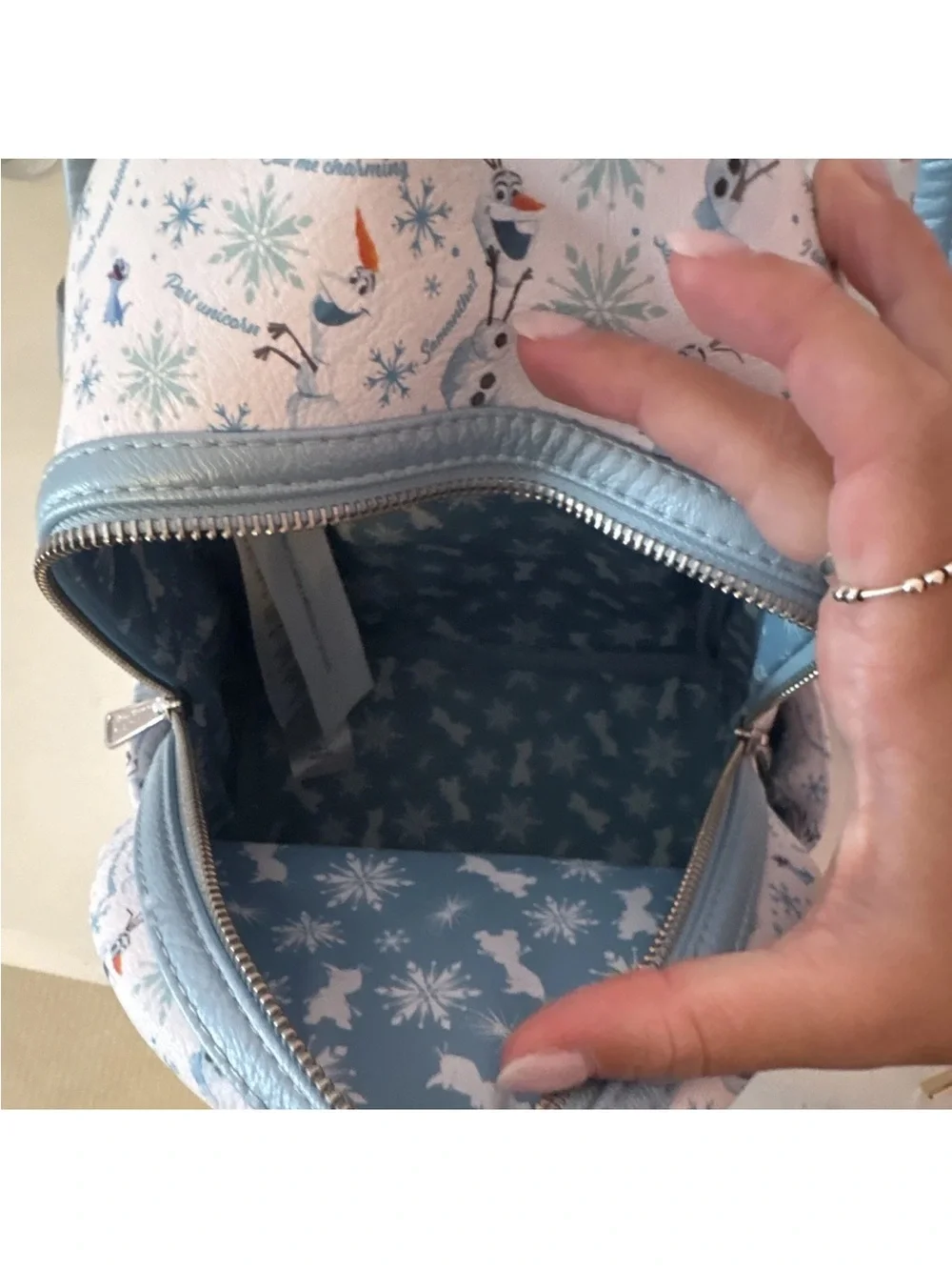 Loungefly White and Light Blue Olaf Snowflake Mini Backpack